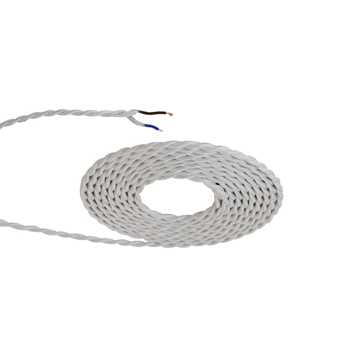 Nelson Lighting NL80919 Apollo 25m Roll White Braided Twisted 2 Core 0.75mm Cable VDE Approved