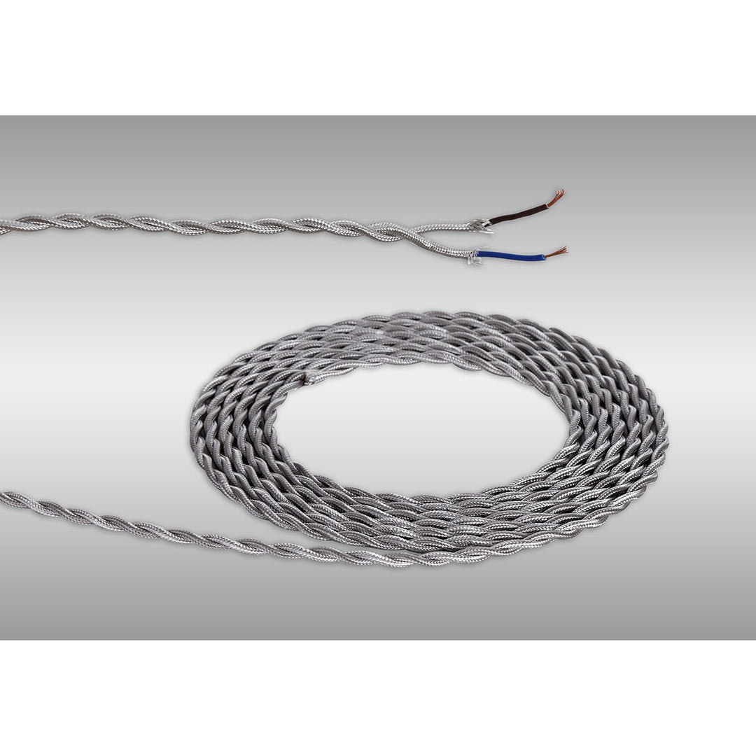 Nelson Lighting NL8093/M9 Apollo 1m Silver Braided Twisted 2 Core 0.75mm Cable VDE Approved
