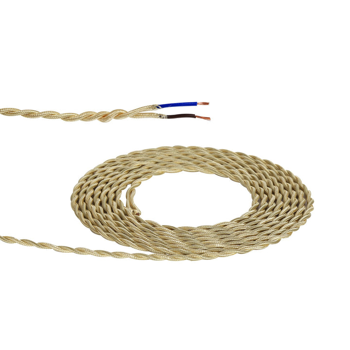 Nelson Lighting NL8096/M9 Apollo 1m Pale Gold Braided Twisted 2 Core 0.75mm Cable VDE Approved