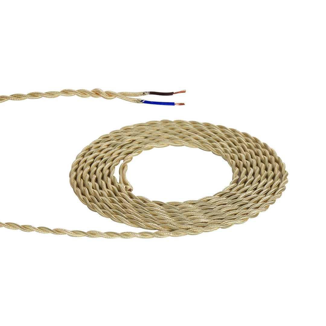 Nelson Lighting NL80969 Apollo 25m Roll Pale Gold Braided Twisted 2 Core 0.75mm Cable VDE Approved