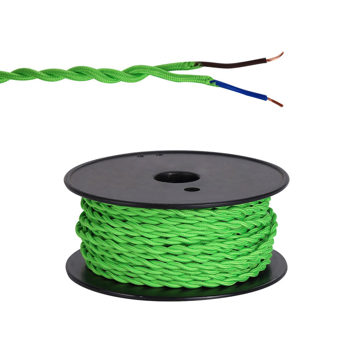 Nelson Lighting NL81019 Apollo 25m Roll Light Green Braided Twisted 2 Core 0.75mm Cable VDE Approved