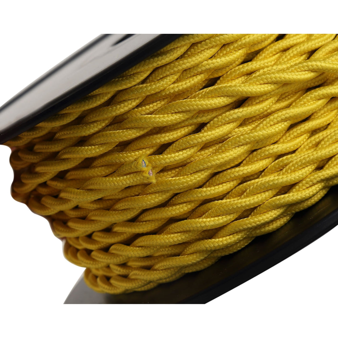 Nelson Lighting NL81049 Apollo 25m Roll Yellow Braided Twisted 2 Core 0.75mm Cable VDE Approved