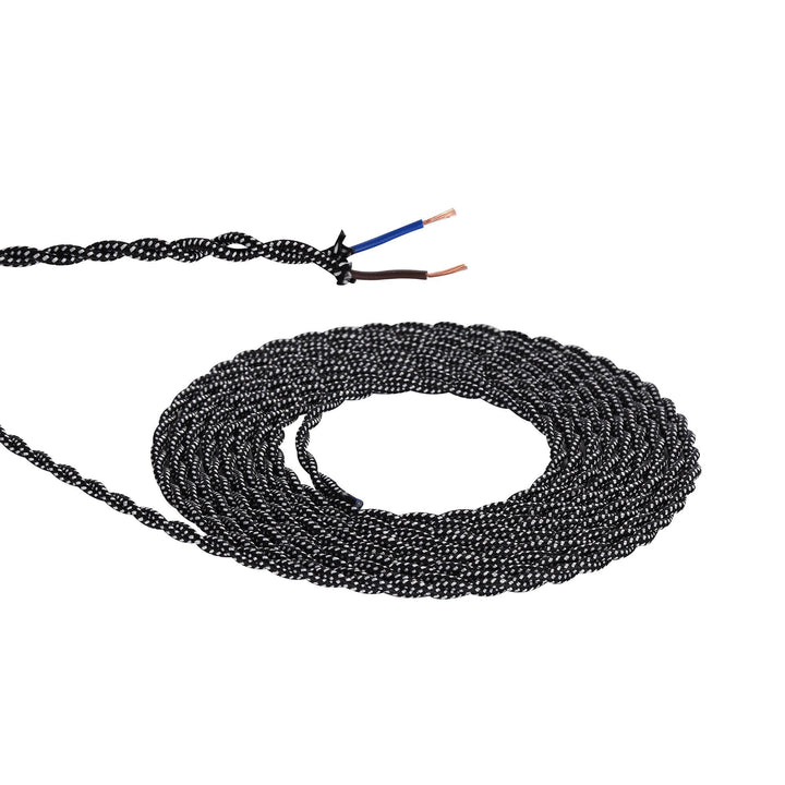 Nelson Lighting NL8107/M9 Apollo 1m Black & White Spot Braided Twisted 2 Core 0.75mm Cable VDE Approved