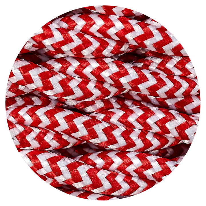 Nelson Lighting NL81089 Apollo 25m Roll Red & White Wave Stripe Braided Twisted 2 Core 0.75mm Cable VDE Approved