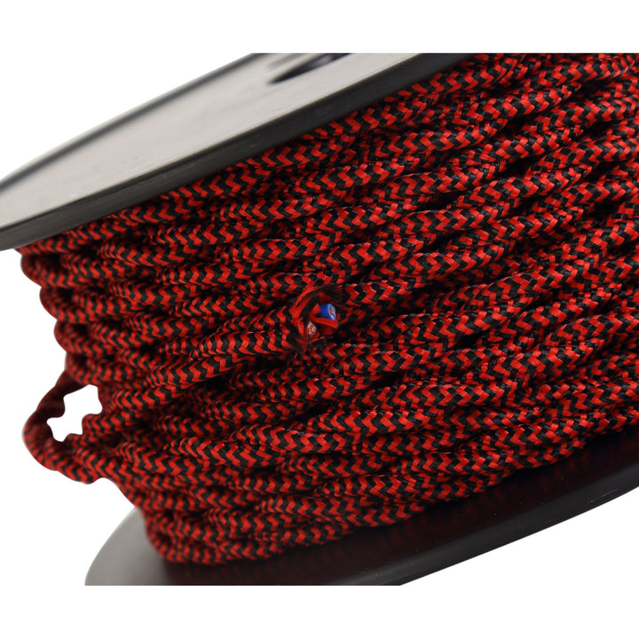 Nelson Lighting NL81099 Apollo 25m Roll Red & Black Wave Stripe Braided Twisted 2 Core 0.75mm Cable VDE Approved