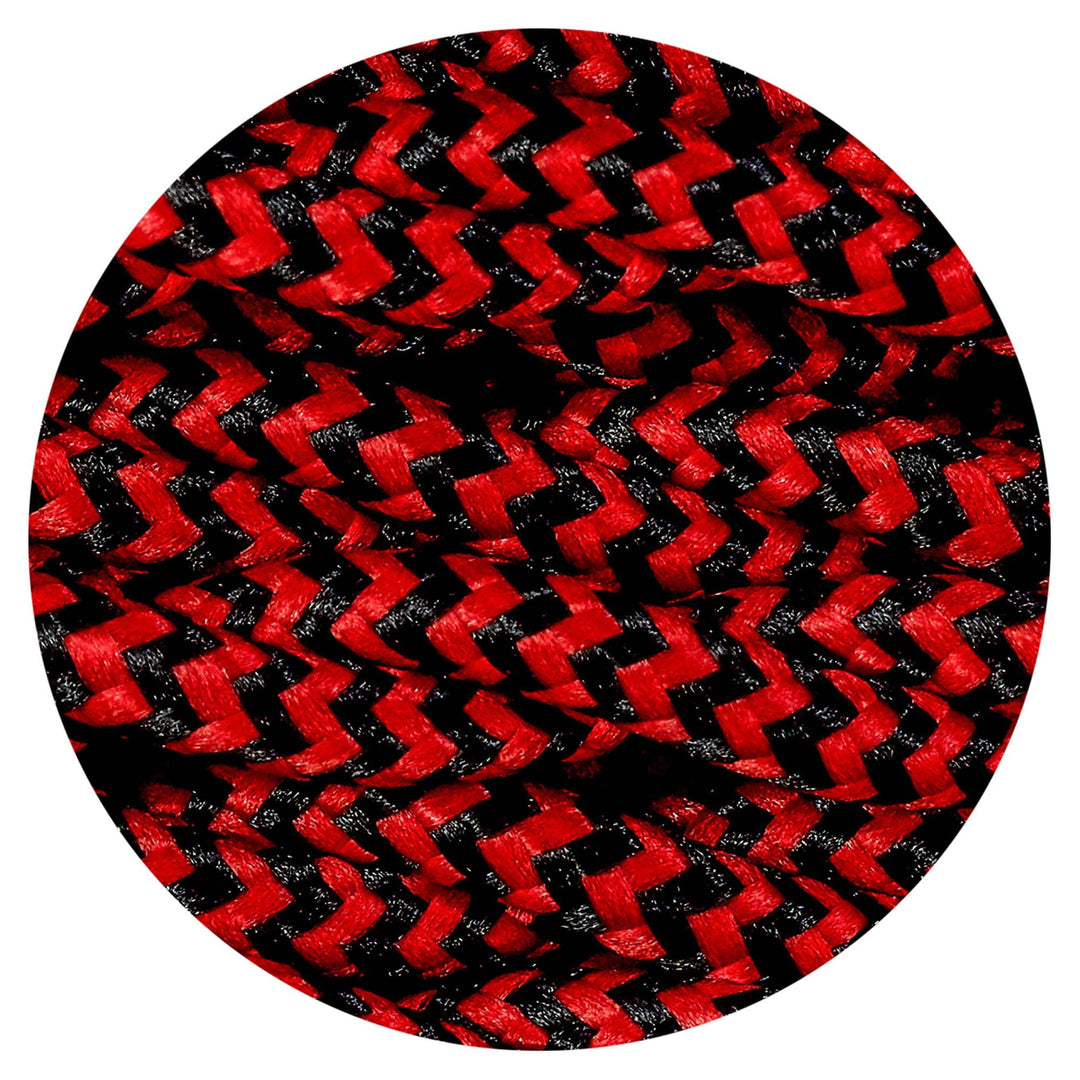 Nelson Lighting NL81099 Apollo 25m Roll Red & Black Wave Stripe Braided Twisted 2 Core 0.75mm Cable VDE Approved