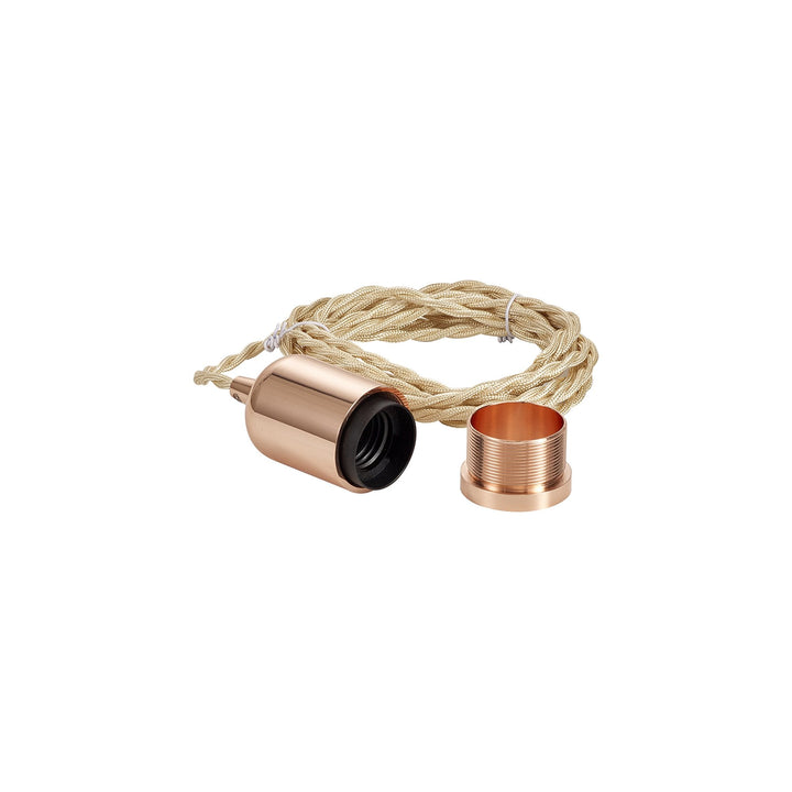 Nelson Lighting NL91439 Apollo E27 (Max 60W) Lampholder Rose Gold With 3m Rose Gold Braided Twisted Cable & Deeper Shade Ring