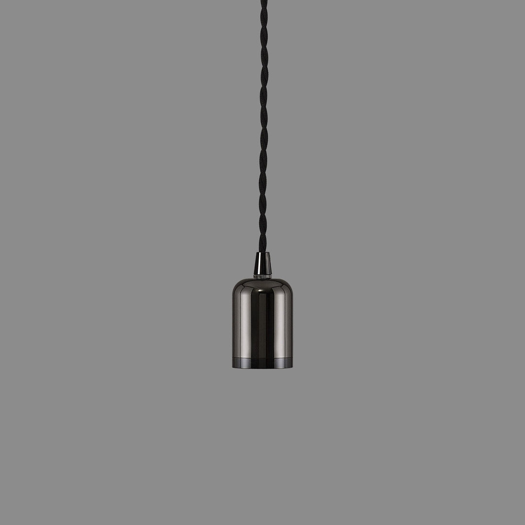 Nelson Lighting NL91469 Apollo E27 (Max 60W) Lampholder Black Chrome With 3m Black Braided Twisted Cable & Deeper Shade Ring