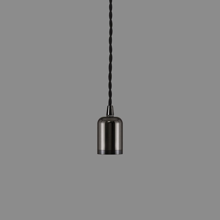 Nelson Lighting NL91469 Apollo E27 (Max 60W) Lampholder Black Chrome With 3m Black Braided Twisted Cable & Deeper Shade Ring