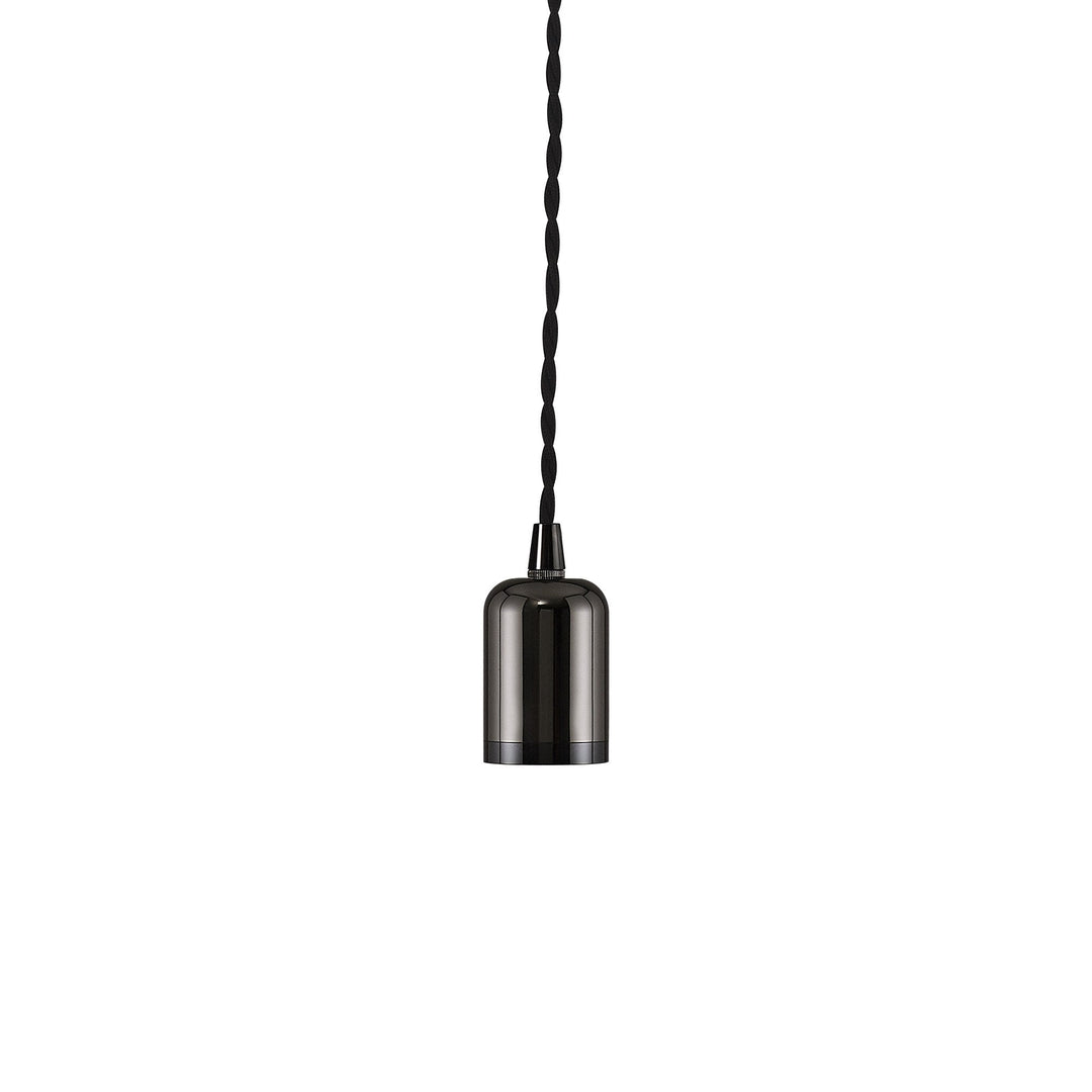 Nelson Lighting NL91469 Apollo E27 (Max 60W) Lampholder Black Chrome With 3m Black Braided Twisted Cable & Deeper Shade Ring