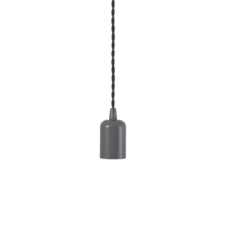 Nelson Lighting NL91479 Apollo E27 (Max 60W) Lampholder Warm Grey With 3m Grey Braided Twisted Cable & Deeper Shade Ring