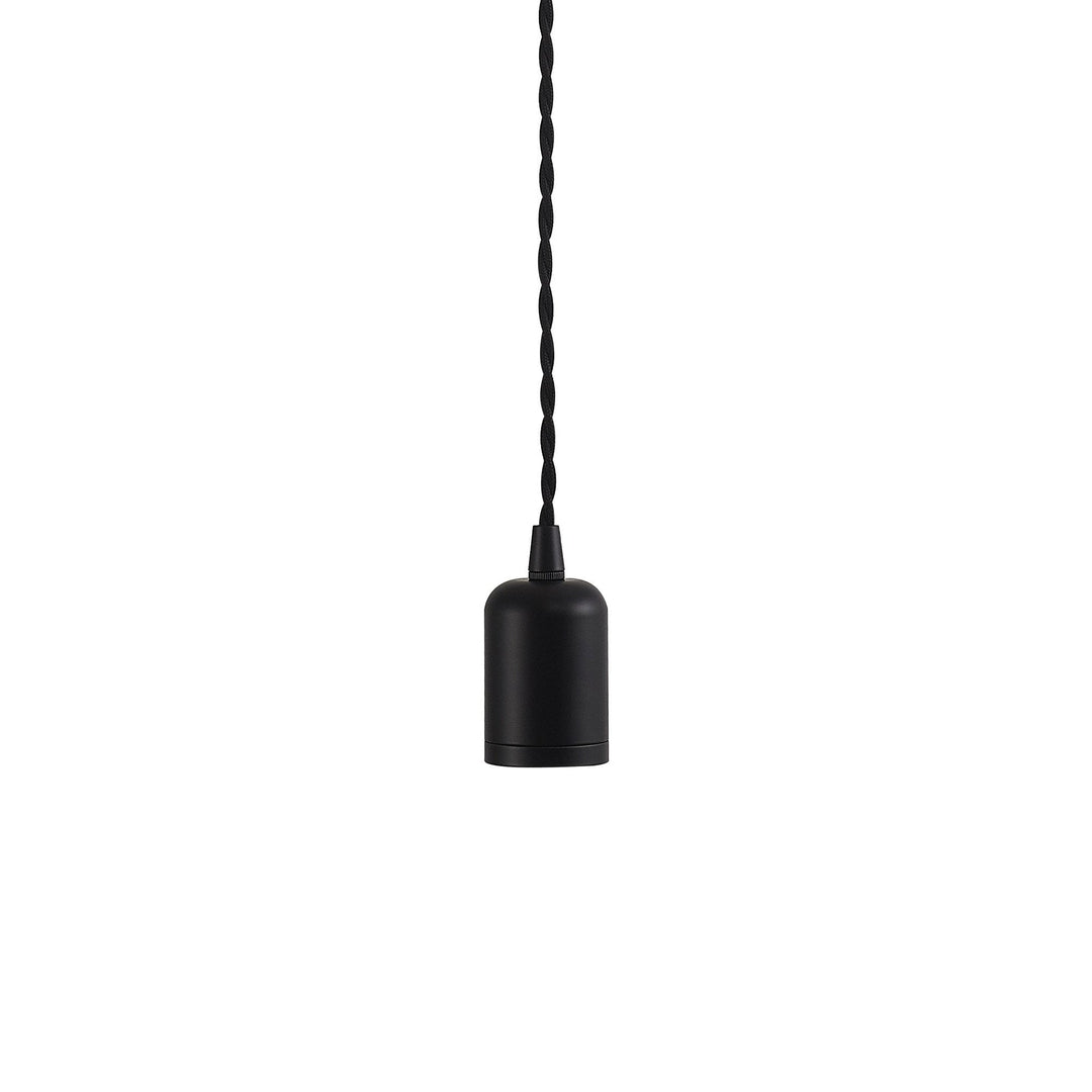 Nelson Lighting NL91489 Apollo E27 (Max 60W) Lampholder Black With 3m Black Braided Twisted Cable & Deeper Shade Ring