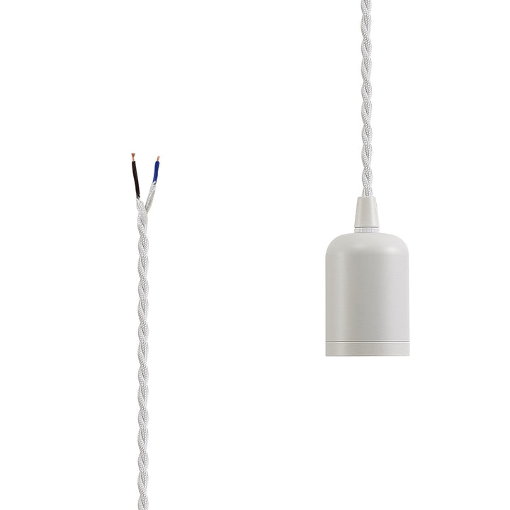 Nelson Lighting NL91499 Apollo E27 (Max 60W) Lampholder White With 3m White Braided Twisted Cable & Deeper Shade Ring