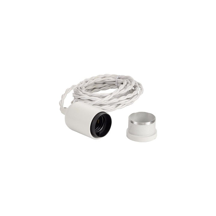 Nelson Lighting NL91499 Apollo E27 (Max 60W) Lampholder White With 3m White Braided Twisted Cable & Deeper Shade Ring