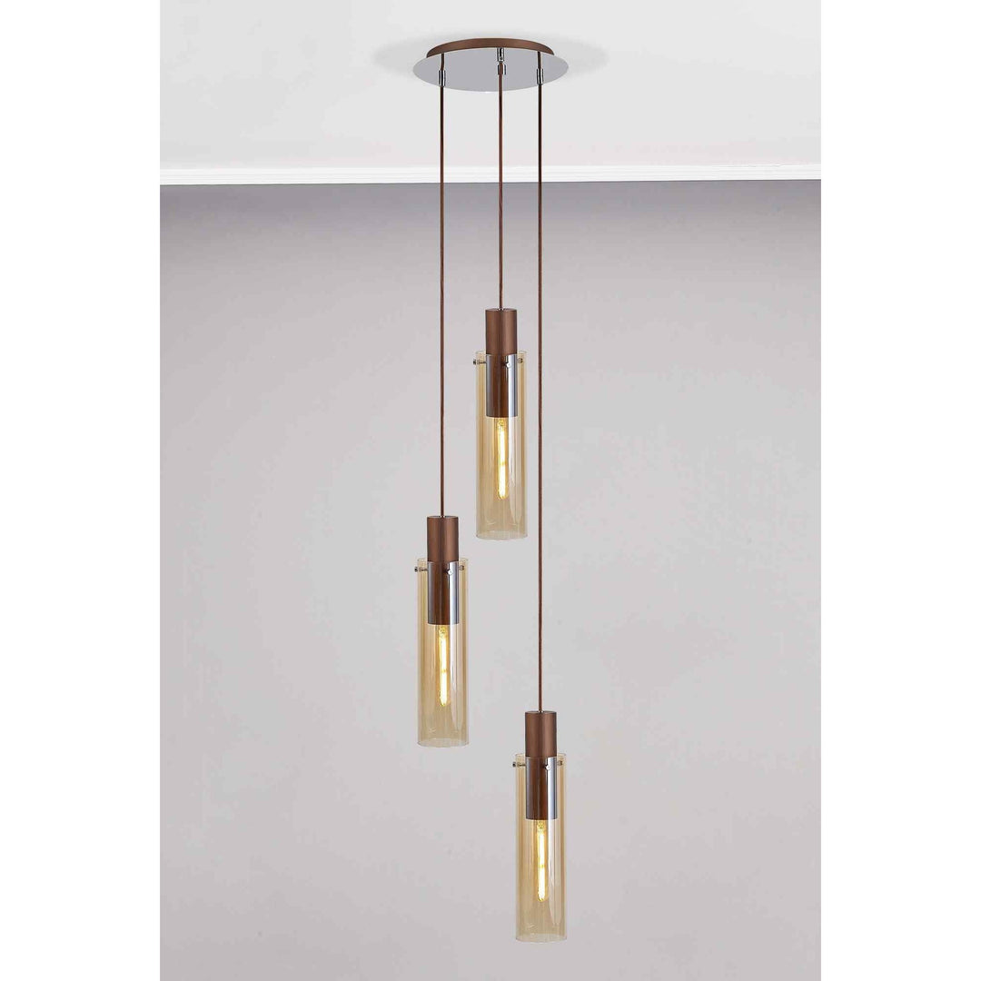 Nelson Lighting NL91659 Tokyo Slim 3 Light Round Pendant Mocha Polished Chrome