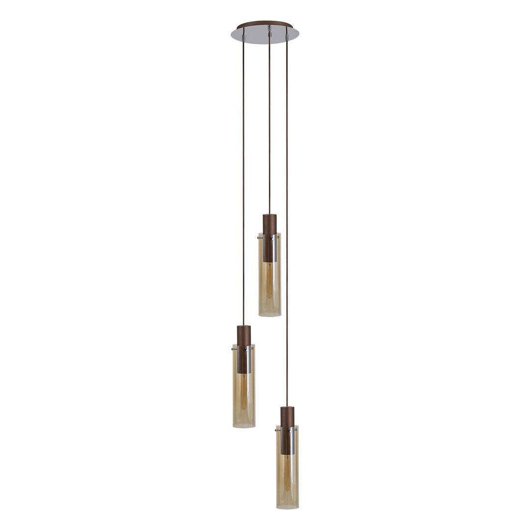 Nelson Lighting NL91659 Tokyo Slim 3 Light Round Pendant Mocha Polished Chrome