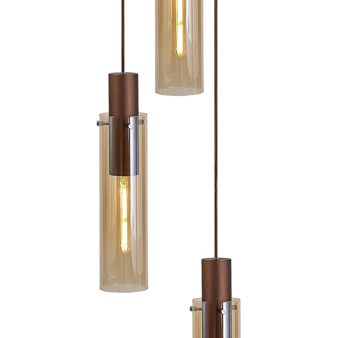 Nelson Lighting NL91659 Tokyo Slim 3 Light Round Pendant Mocha Polished Chrome