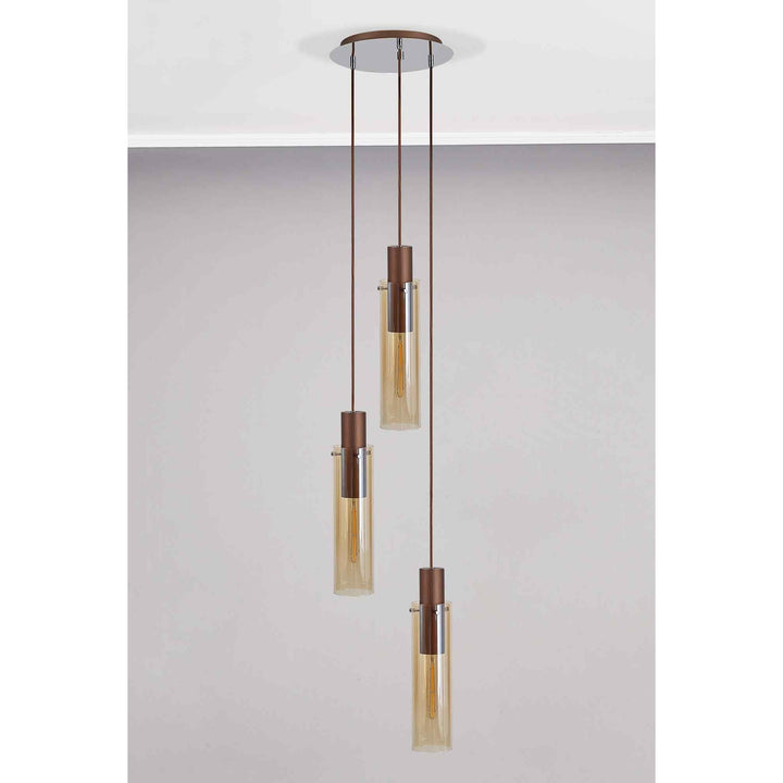 Nelson Lighting NL91659 Tokyo Slim 3 Light Round Pendant Mocha Polished Chrome