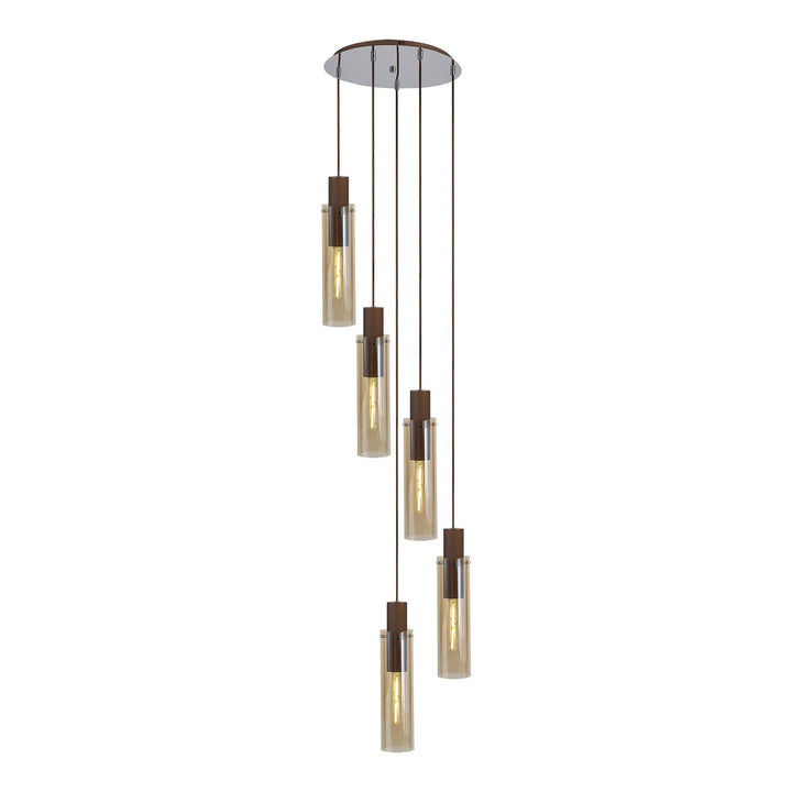 Nelson Lighting NL91669 Tokyo Slim 5 Light Round Pendant Mocha Polished Chrome