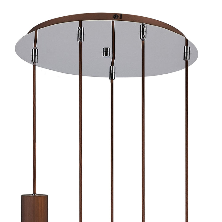 Nelson Lighting NL91669 Tokyo Slim 5 Light Round Pendant Mocha Polished Chrome