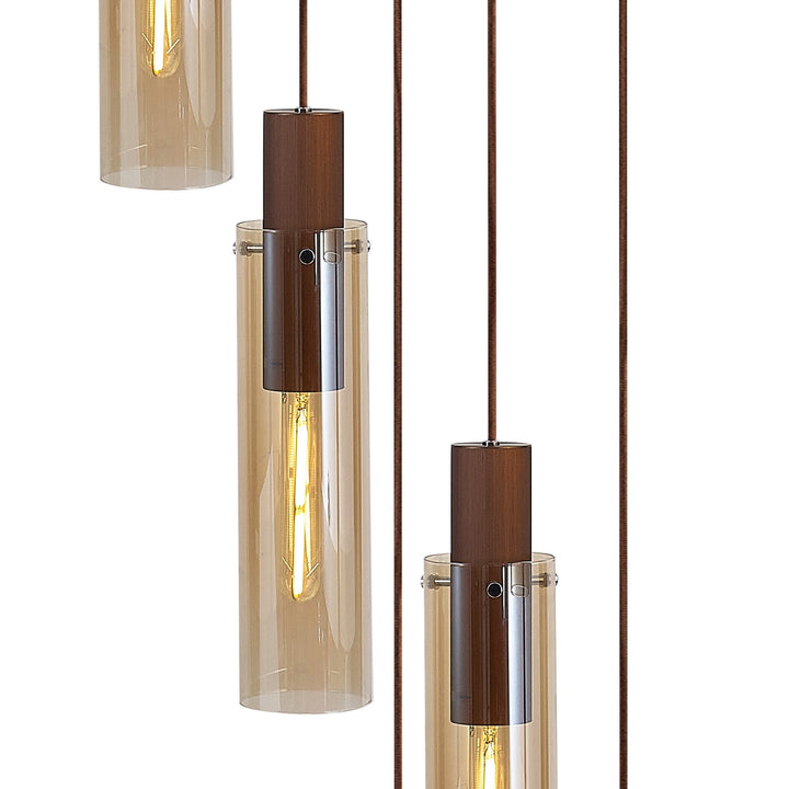 Nelson Lighting NL91669 Tokyo Slim 5 Light Round Pendant Mocha Polished Chrome