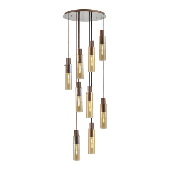 Nelson Lighting NL91679 Tokyo  Slim 9 Light Round Pendant Mocha Polished Chrome