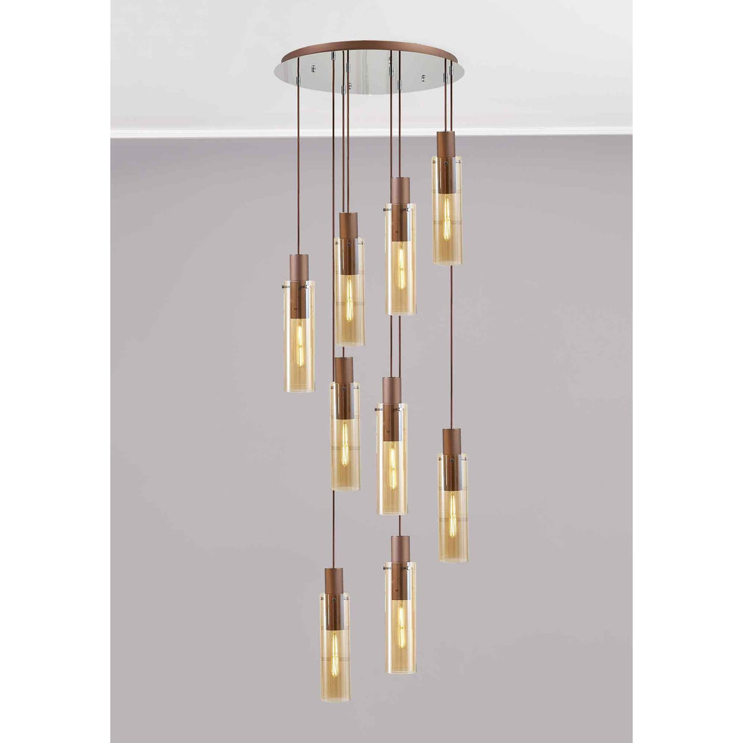 Nelson Lighting NL91679 Tokyo  Slim 9 Light Round Pendant Mocha Polished Chrome