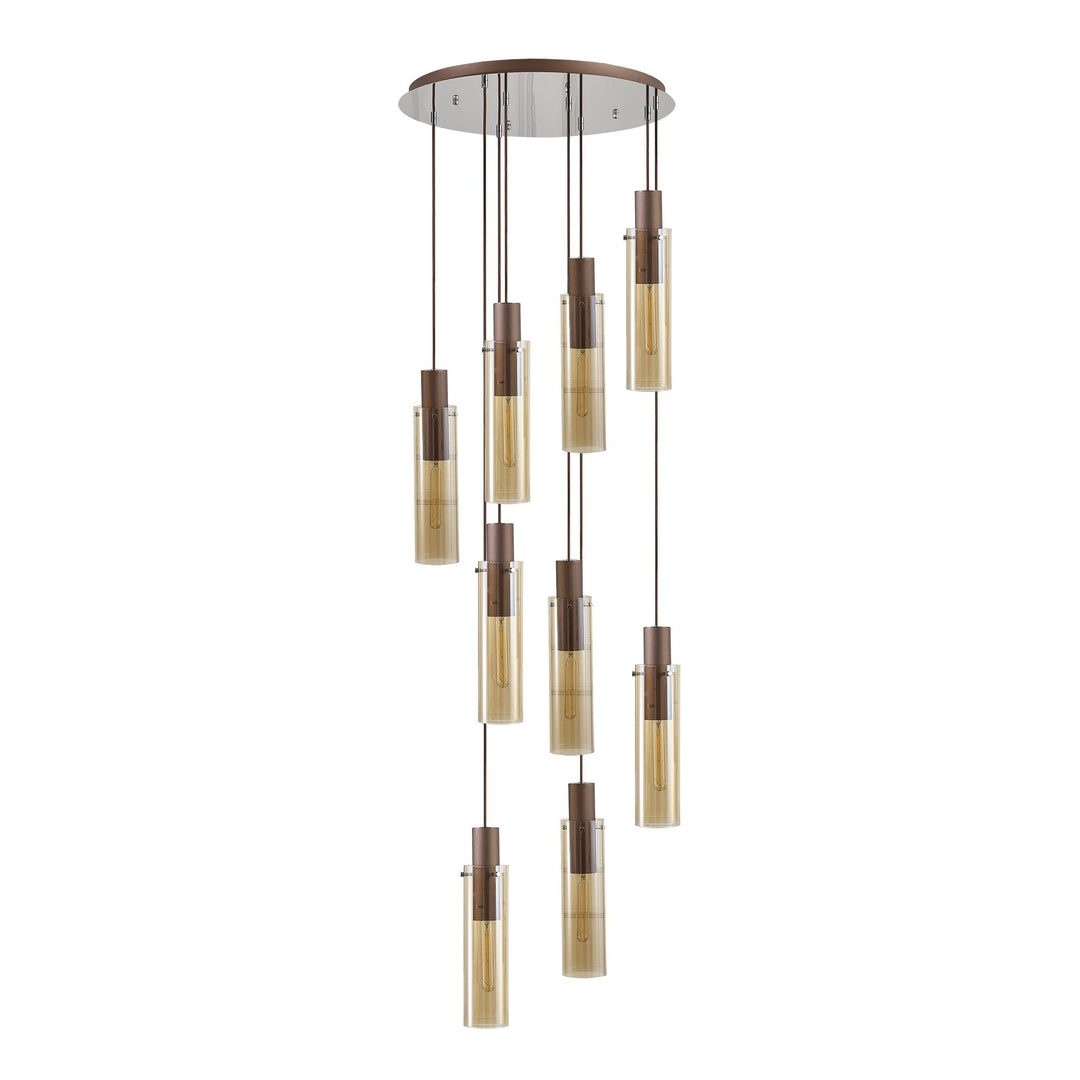 Nelson Lighting NL91679 Tokyo  Slim 9 Light Round Pendant Mocha Polished Chrome