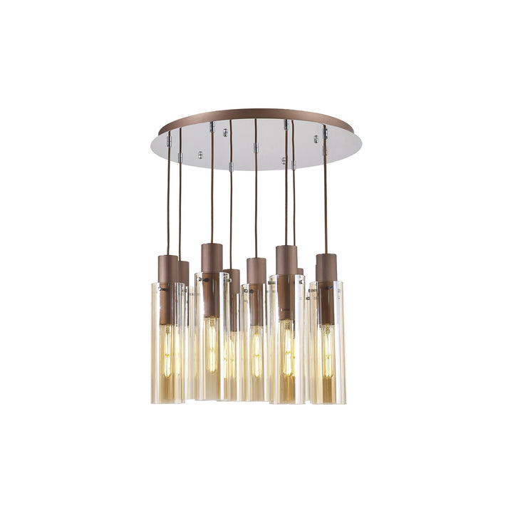 Nelson Lighting NL91679 Tokyo  Slim 9 Light Round Pendant Mocha Polished Chrome