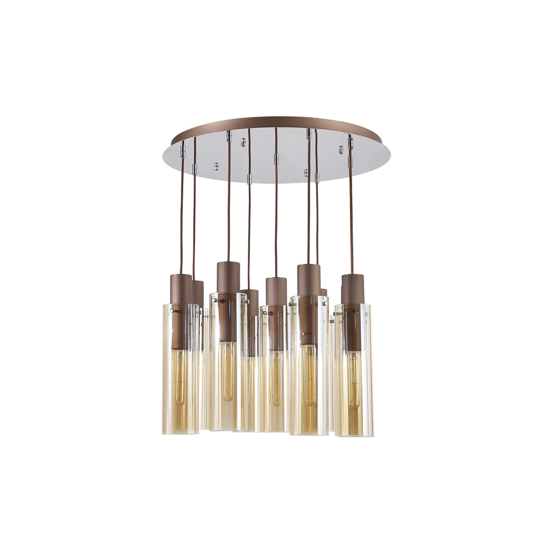 Nelson Lighting NL91679 Tokyo  Slim 9 Light Round Pendant Mocha Polished Chrome