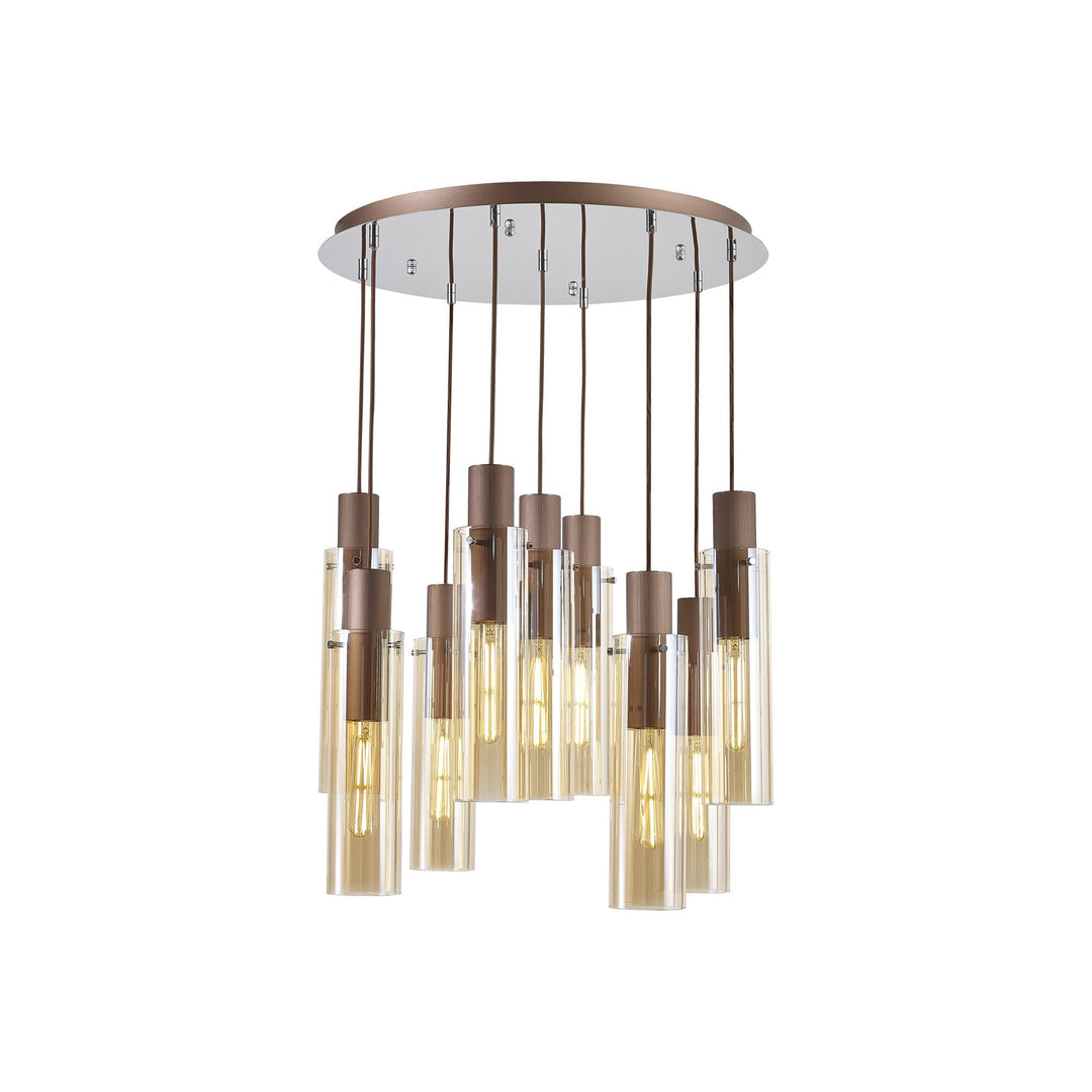 Nelson Lighting NL91679 Tokyo  Slim 9 Light Round Pendant Mocha Polished Chrome