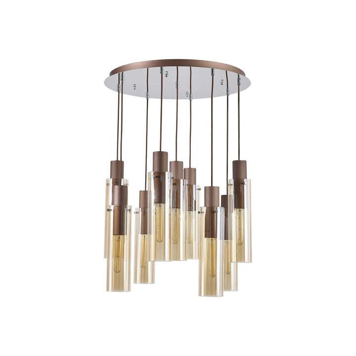 Nelson Lighting NL91679 Tokyo  Slim 9 Light Round Pendant Mocha Polished Chrome