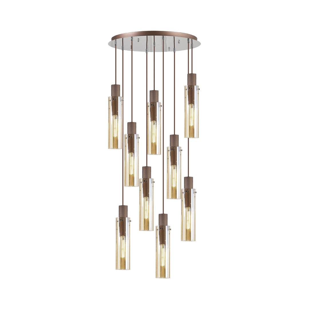 Nelson Lighting NL91679 Tokyo  Slim 9 Light Round Pendant Mocha Polished Chrome