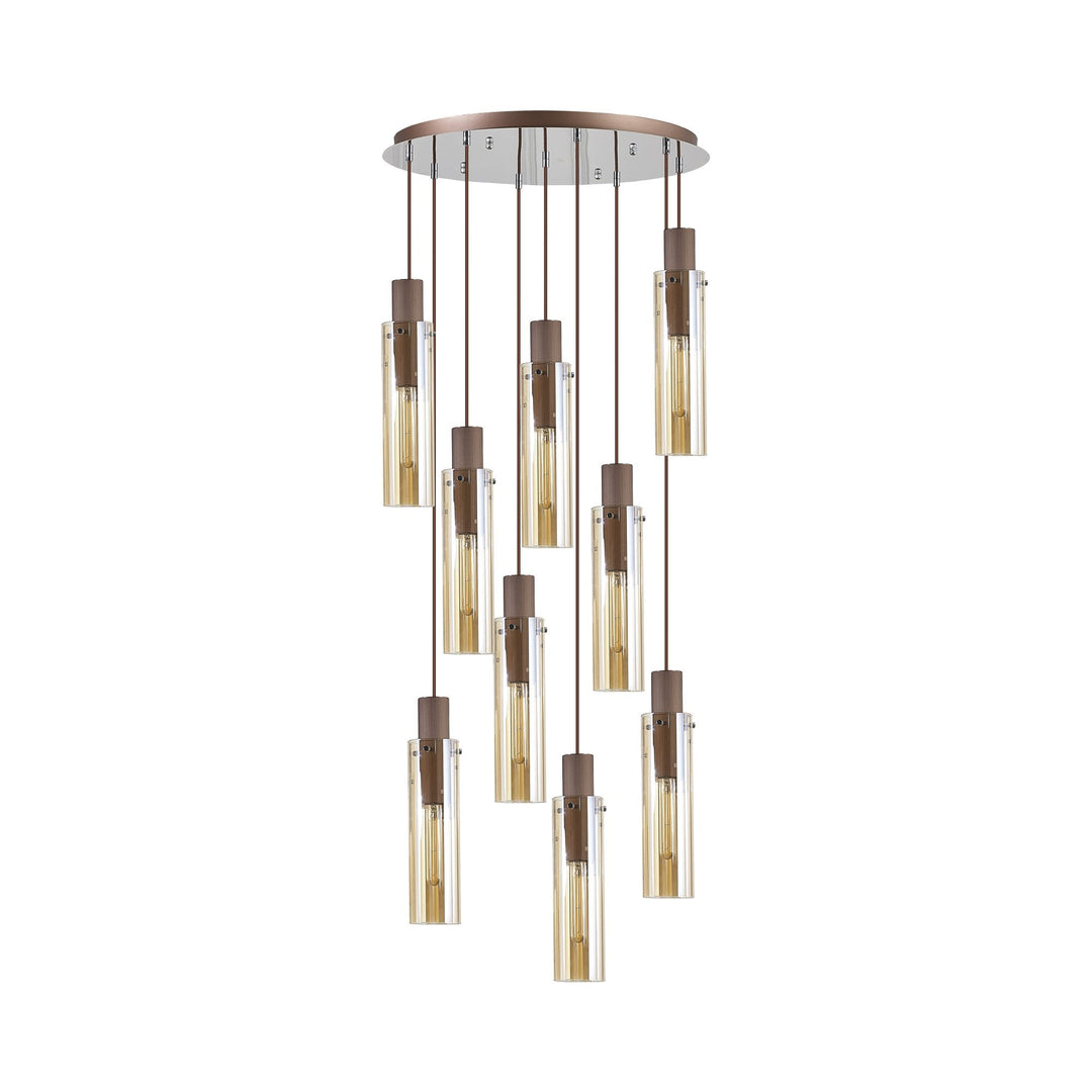 Nelson Lighting NL91679 Tokyo  Slim 9 Light Round Pendant Mocha Polished Chrome