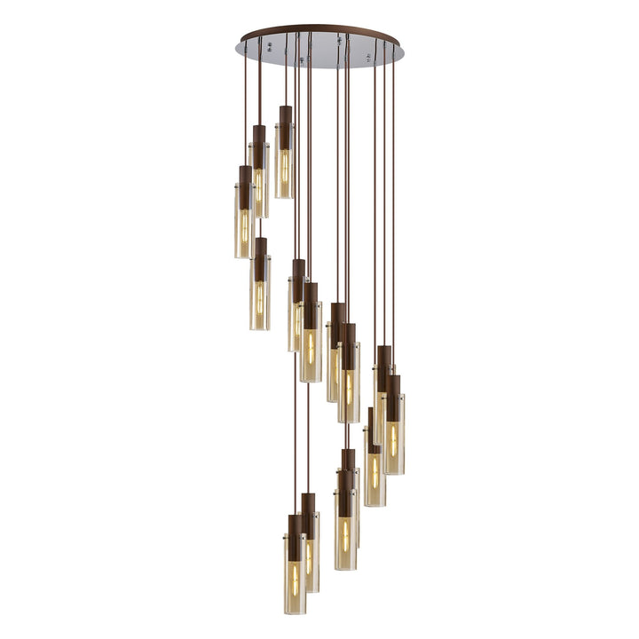 Nelson Lighting NL91689 Tokyo Slim 15 Light Round Pendant Mocha Polished Chrome