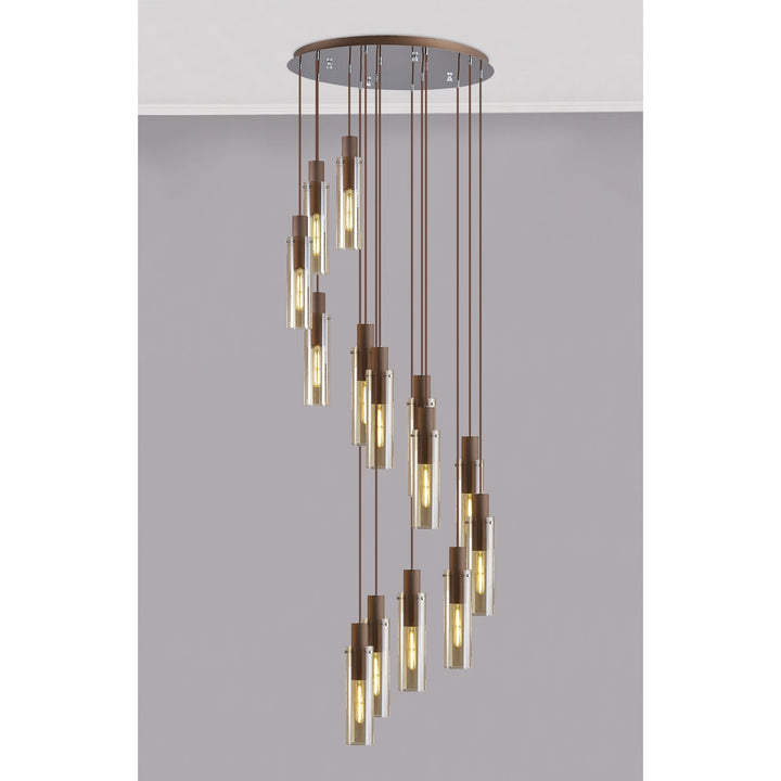 Nelson Lighting NL91689 Tokyo Slim 15 Light Round Pendant Mocha Polished Chrome