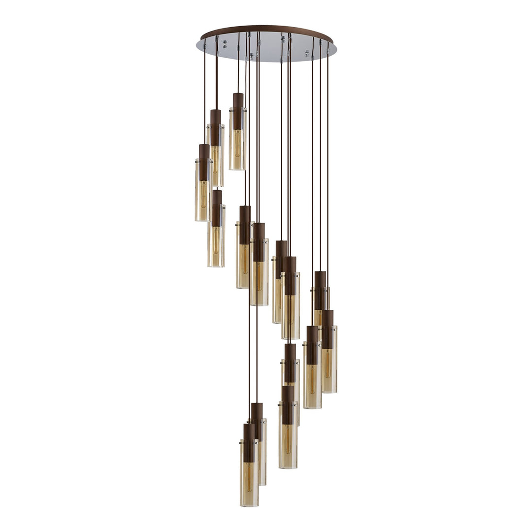 Nelson Lighting NL91689 Tokyo Slim 15 Light Round Pendant Mocha Polished Chrome