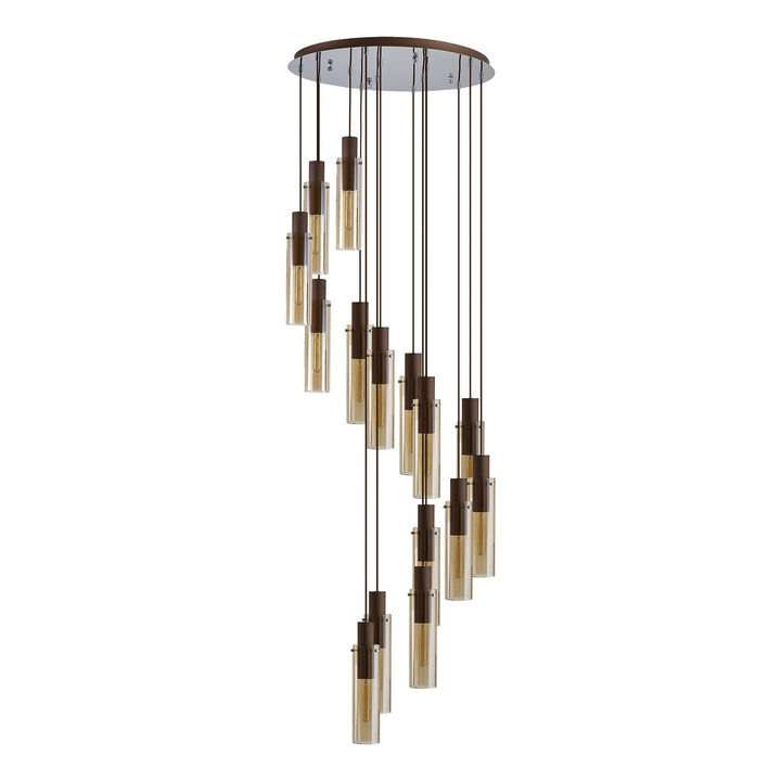 Nelson Lighting NL91689 Tokyo Slim 15 Light Round Pendant Mocha Polished Chrome