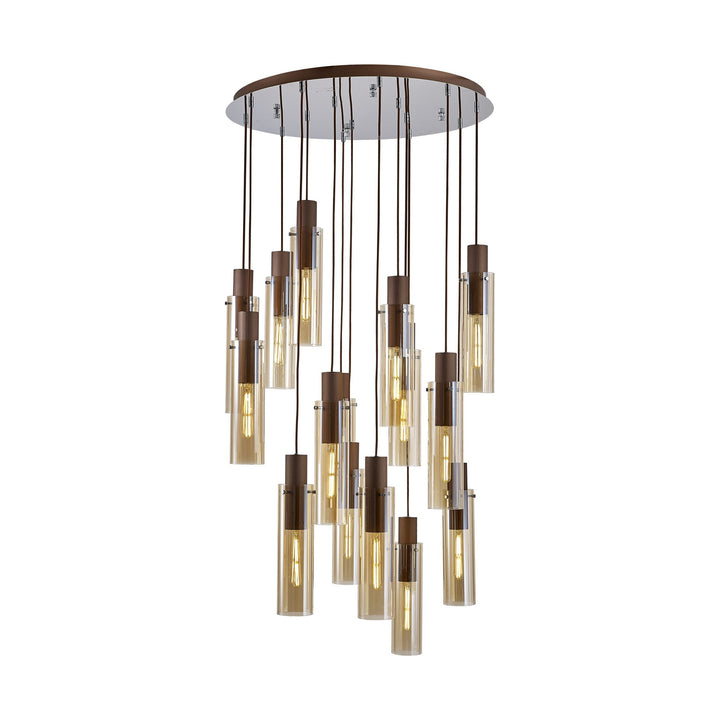 Nelson Lighting NL91689 Tokyo Slim 15 Light Round Pendant Mocha Polished Chrome