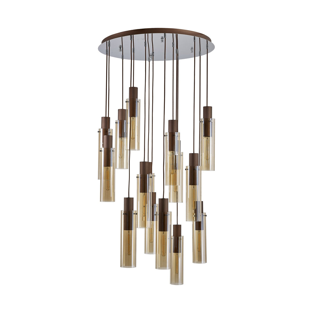 Nelson Lighting NL91689 Tokyo Slim 15 Light Round Pendant Mocha Polished Chrome