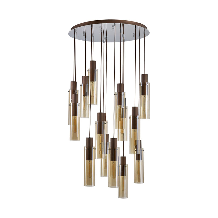 Nelson Lighting NL91689 Tokyo Slim 15 Light Round Pendant Mocha Polished Chrome