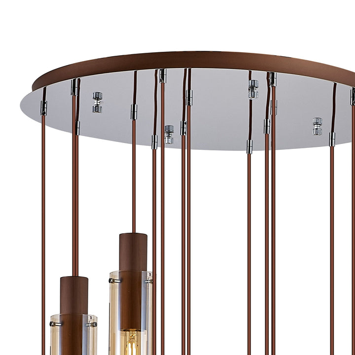 Nelson Lighting NL91689 Tokyo Slim 15 Light Round Pendant Mocha Polished Chrome