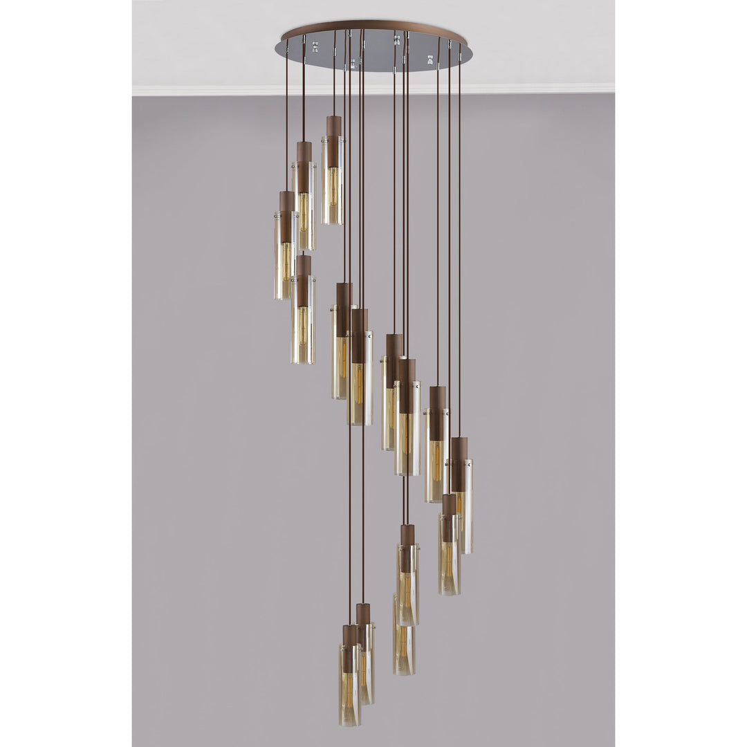 Nelson Lighting NL91689 Tokyo Slim 15 Light Round Pendant Mocha Polished Chrome