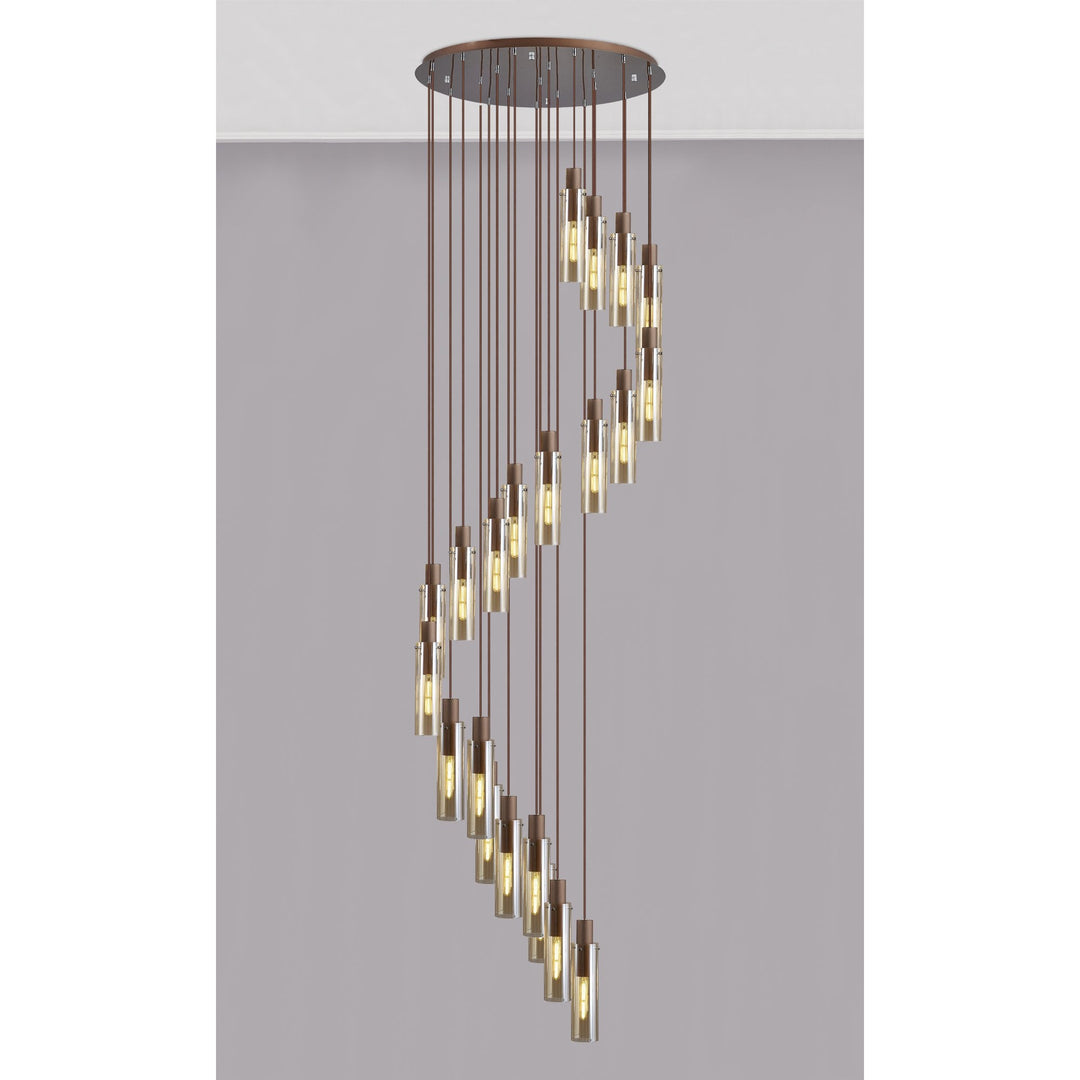 Nelson Lighting NL91699 Tokyo Slim 21 Light Round Pendant Mocha Polished Chrome