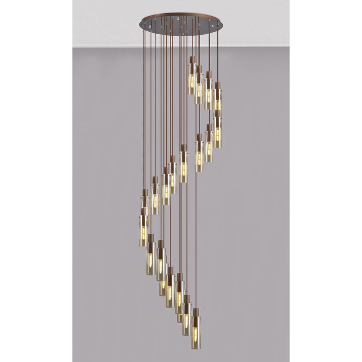 Nelson Lighting NL91699 Tokyo Slim 21 Light Round Pendant Mocha Polished Chrome