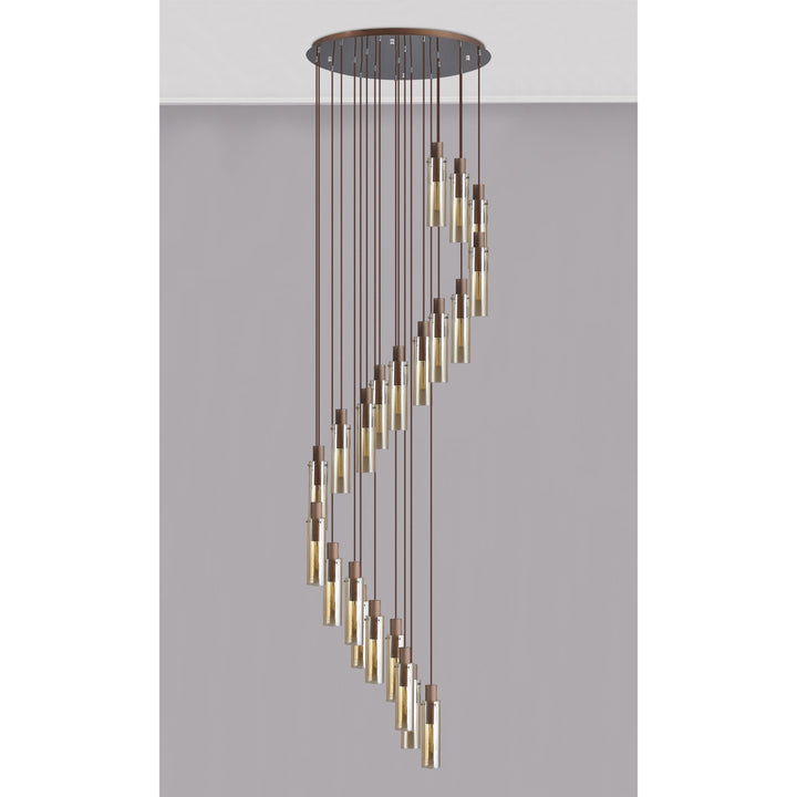 Nelson Lighting NL91699 Tokyo Slim 21 Light Round Pendant Mocha Polished Chrome