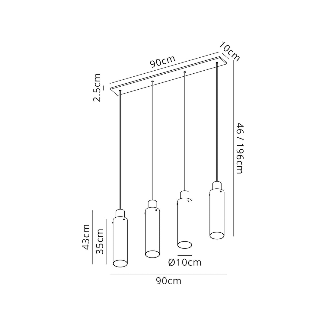 Nelson Lighting NL91709 Tokyo  Slim 4 Light Linear Pendant Mocha Polished Chrome