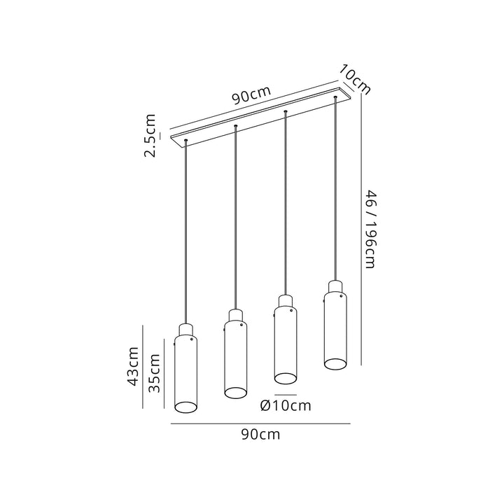 Nelson Lighting NL91709 Tokyo  Slim 4 Light Linear Pendant Mocha Polished Chrome