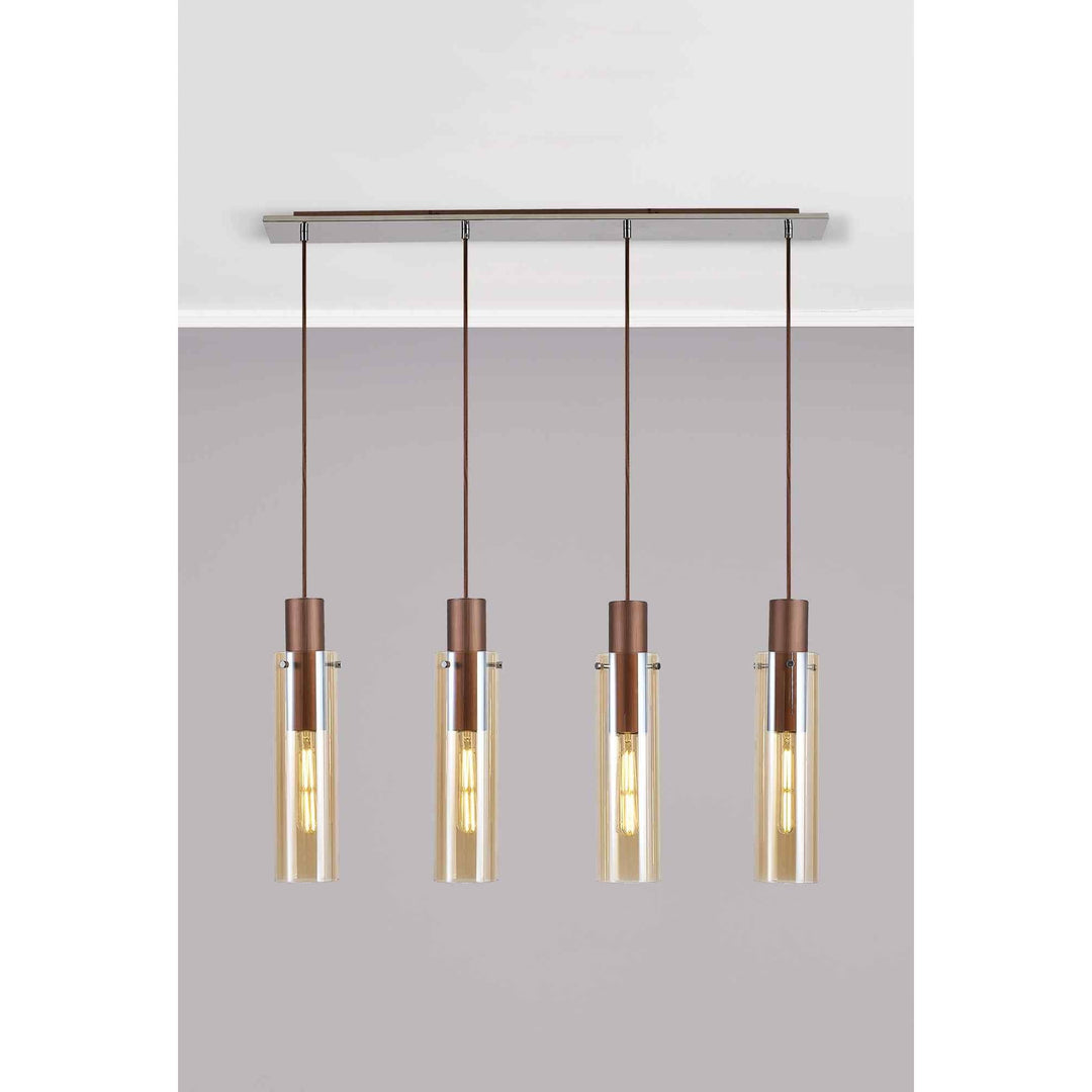 Nelson Lighting NL91709 Tokyo  Slim 4 Light Linear Pendant Mocha Polished Chrome