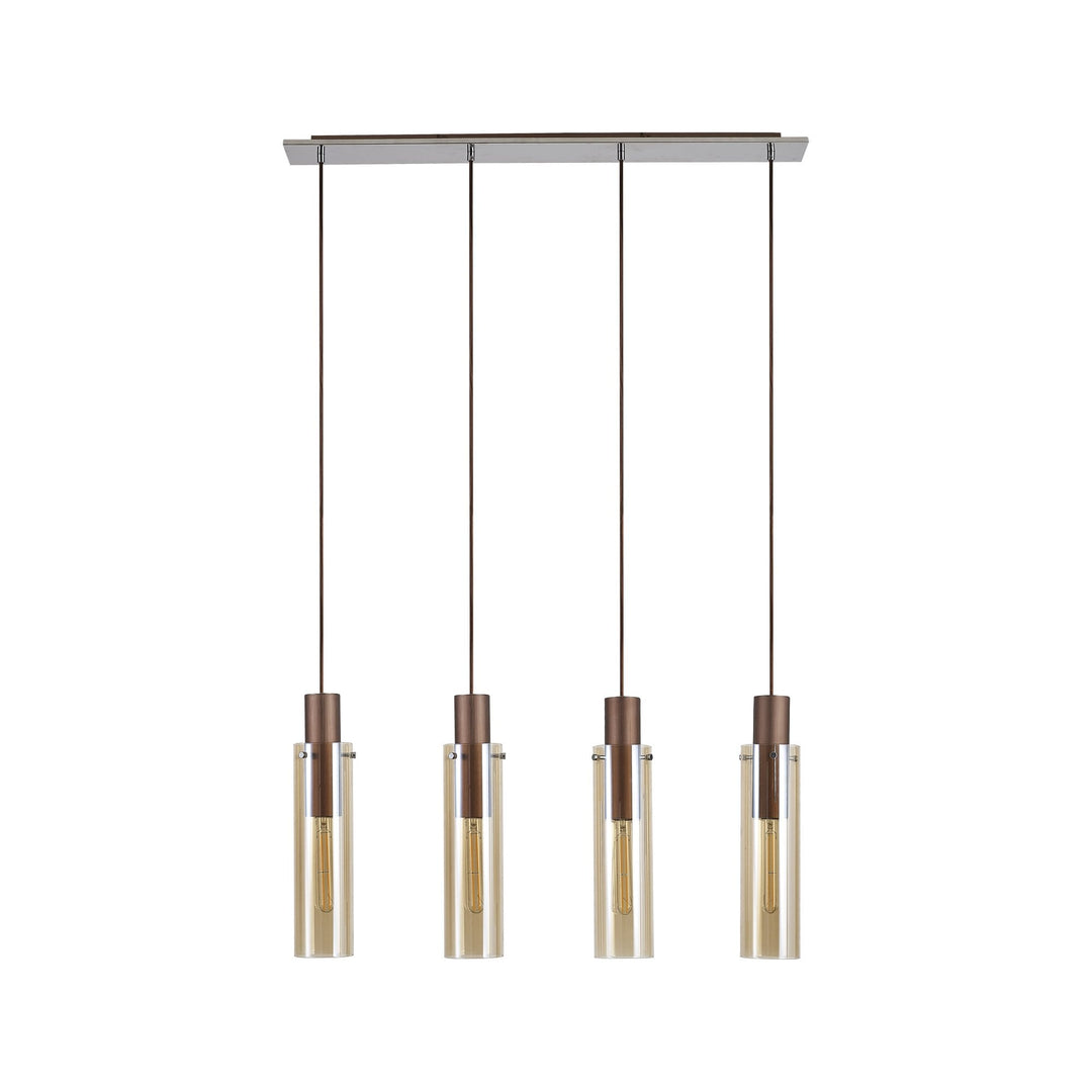 Nelson Lighting NL91709 Tokyo  Slim 4 Light Linear Pendant Mocha Polished Chrome